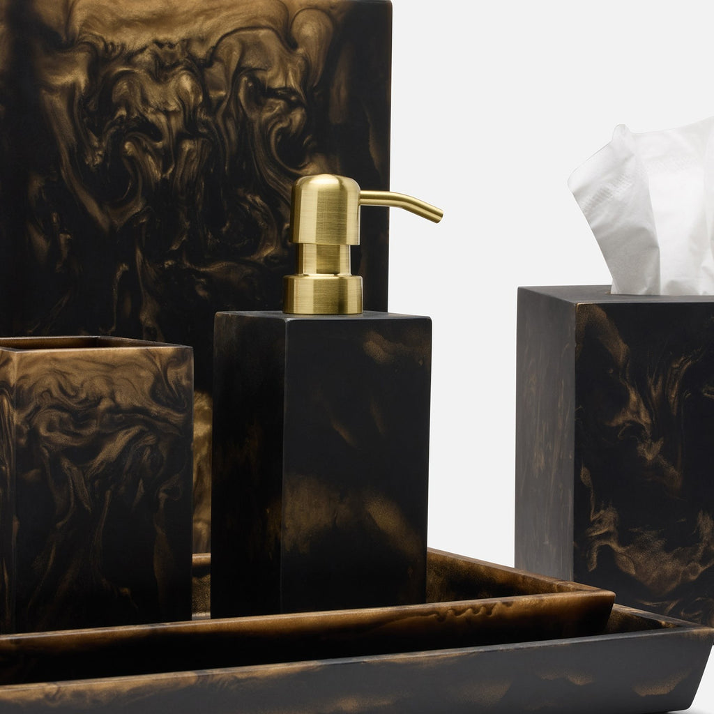 Pigeon and Poodle Duluth Bath Accessories in Black and Gold swirled resin