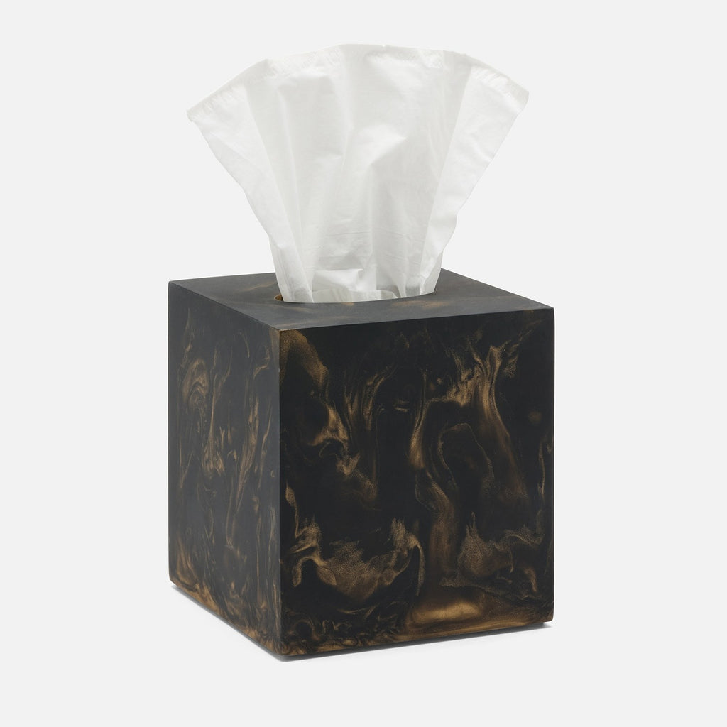 Pigeon and Poodle Duluth Tissue Box Holder  in Black and Gold swirled resin