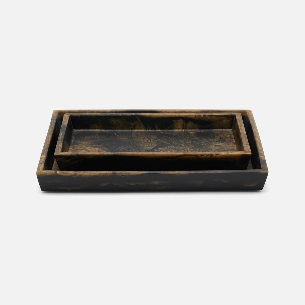 Pigeon and Poodle Duluth Medium and Large Vanity Tray in Black and Gold swirled resin