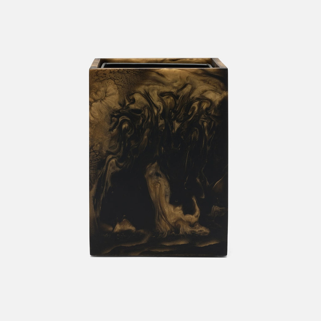 Pigeon and Poodle Duluth Square Wastebasket in Black and Gold swirled resin