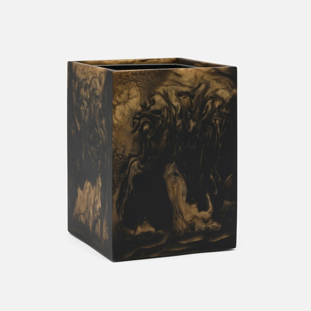 Pigeon and Poodle Duluth Square Wastebasket  in Black and Gold swirled resin