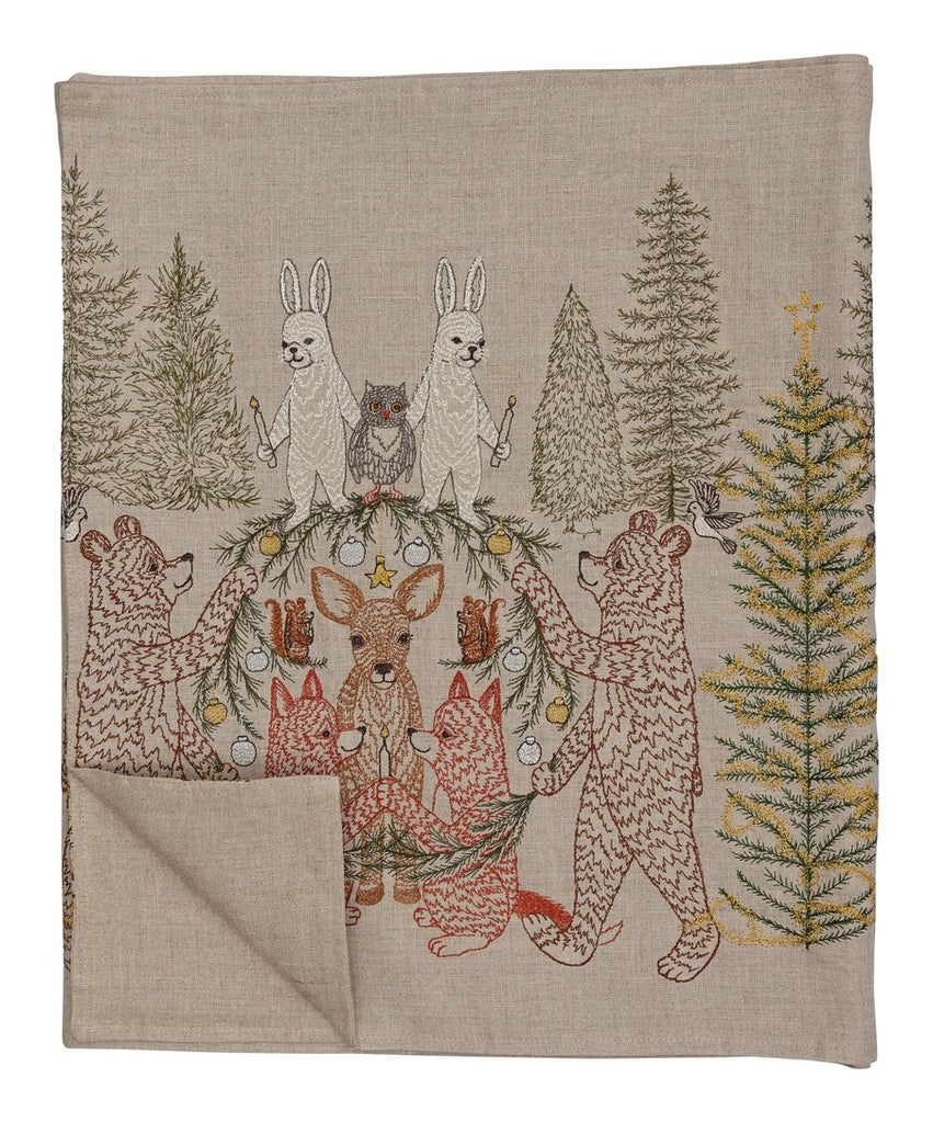 Coral & Tusk Togetherness Table Runner with rabbit, owl, bear, deer, Squirrel and fox