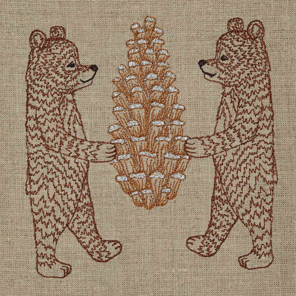 Discover the beauty of the forest with the Bears with Pinecone Tea Towel. Made from 100% linen, this tea towel features intricately embroidered bears and a shimmering silver pinecone. Bring a touch of nature into your home with this charming and high-quality tea towel from Coral & Tusk.