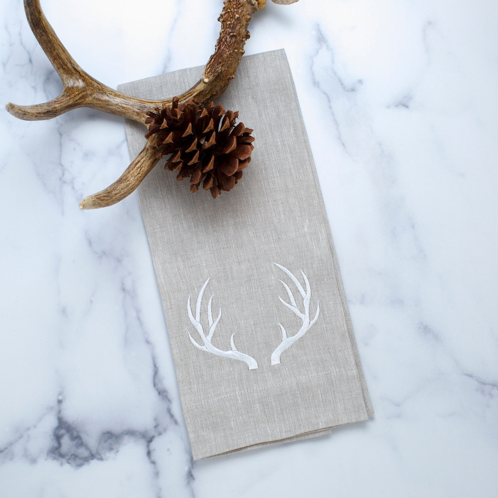 Crown Linens Antlers Linen Towel Beige/Taupe