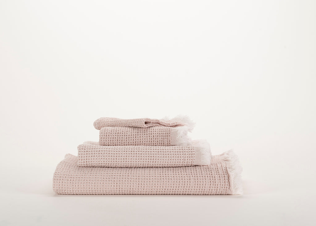 Abyss & Habidecor Bees Lightweight Waffle Weave Bath Towels in Primrose Pink