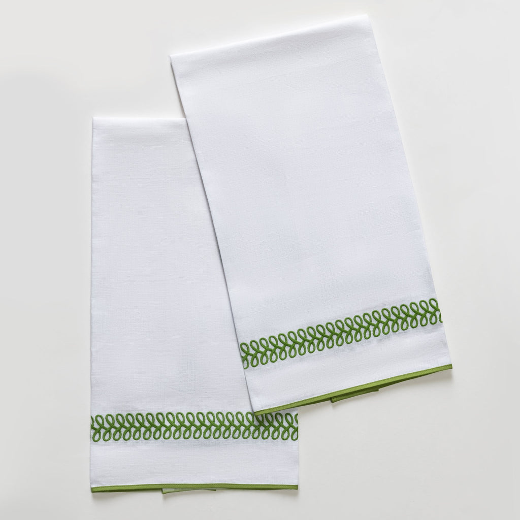 Matouk Schumacher Astor Braid Guest Towels in Grass Green