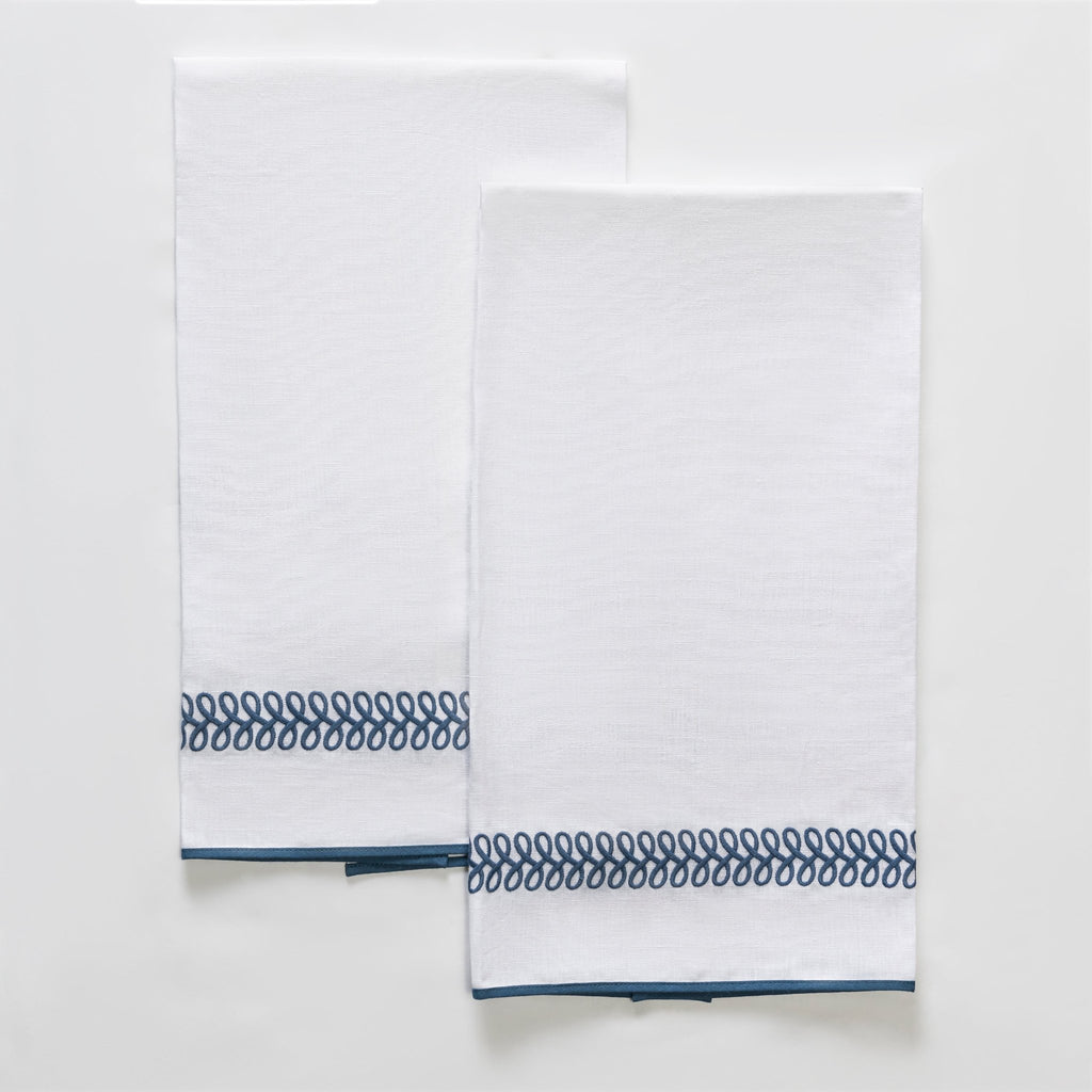 Matouk Schumacher Astor Braid Guest Towels in Indigo Blue