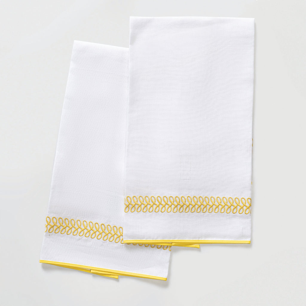 Matouk Schumacher Astor Braid Guest Towels in Lemon Yellow