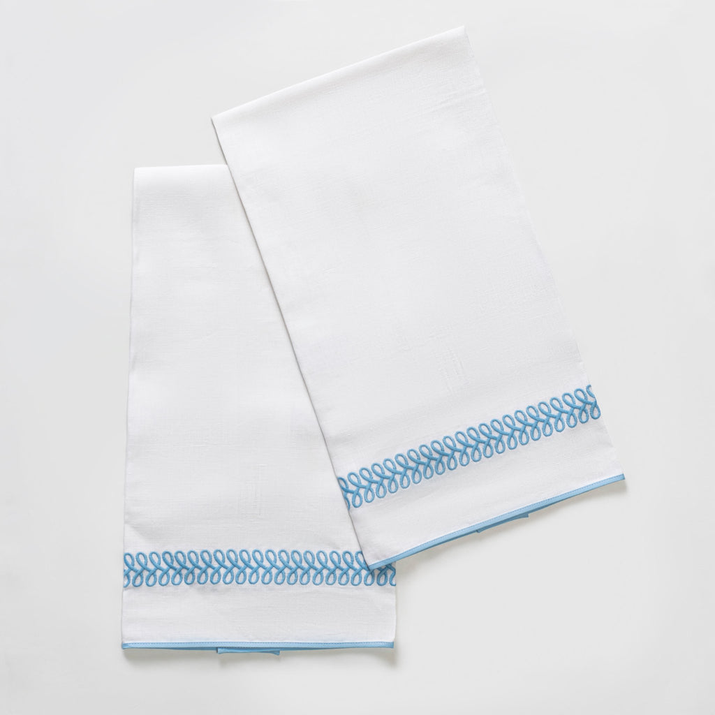 Matouk Schumacher Astor Braid Guest Towels in Sky Blue