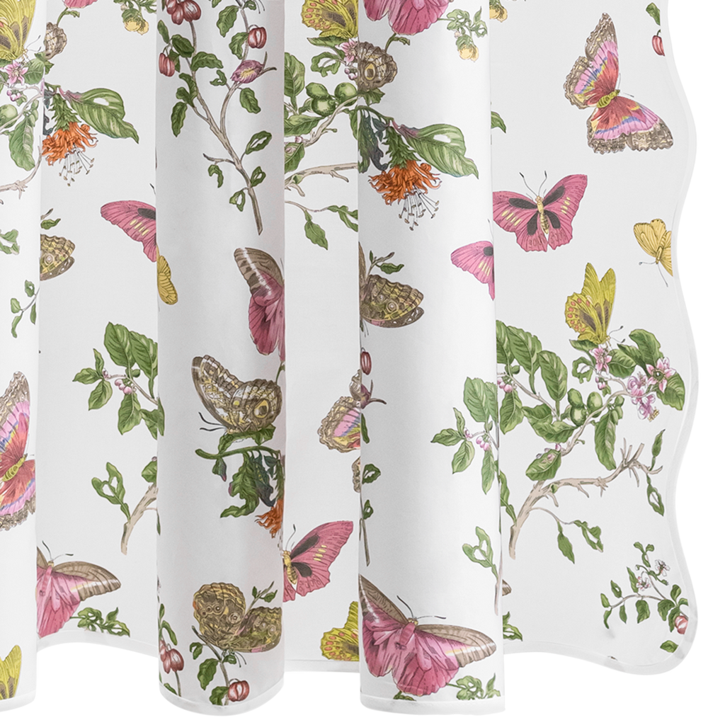 Matouk Baudin Printed Butterfly and Floral Shower Curtain in Pink