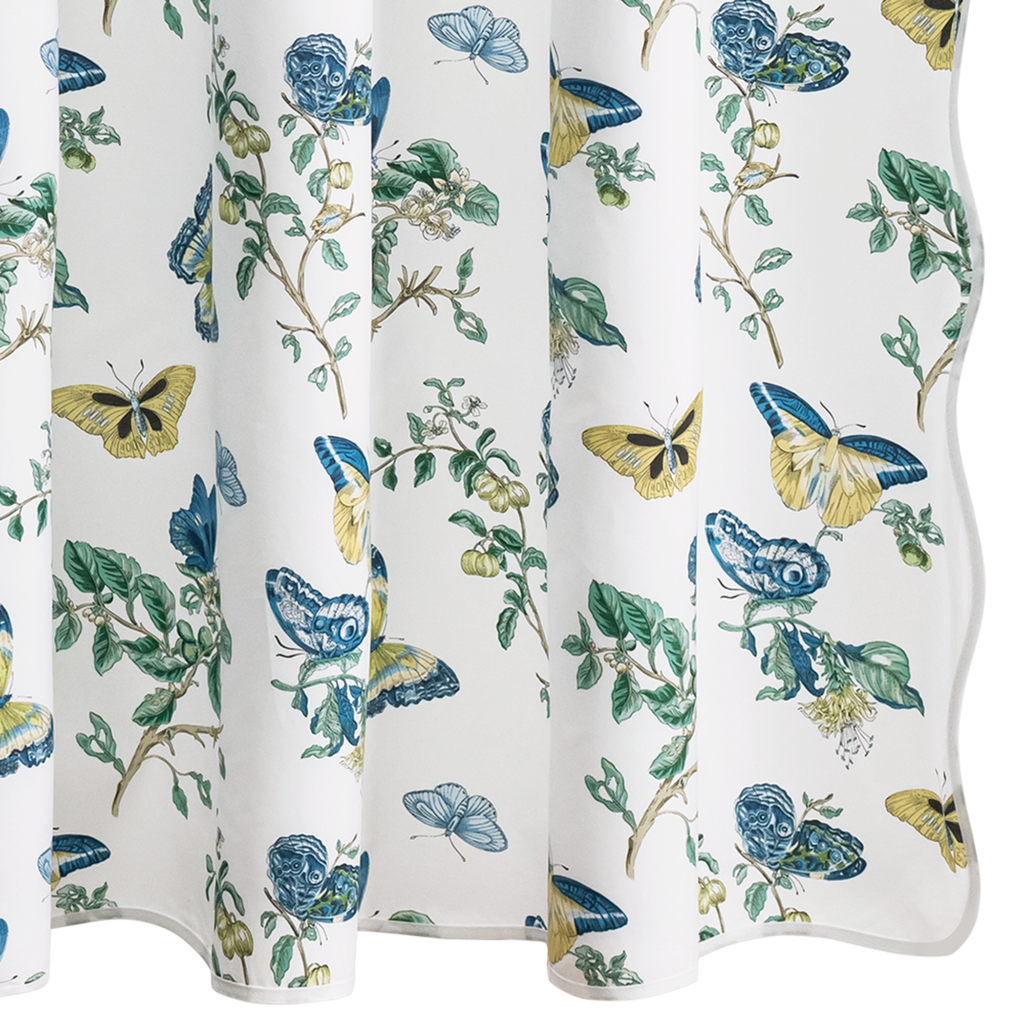 Matouk Baudin Printed Butterfly and Floral Shower Curtain in Prussian Blue