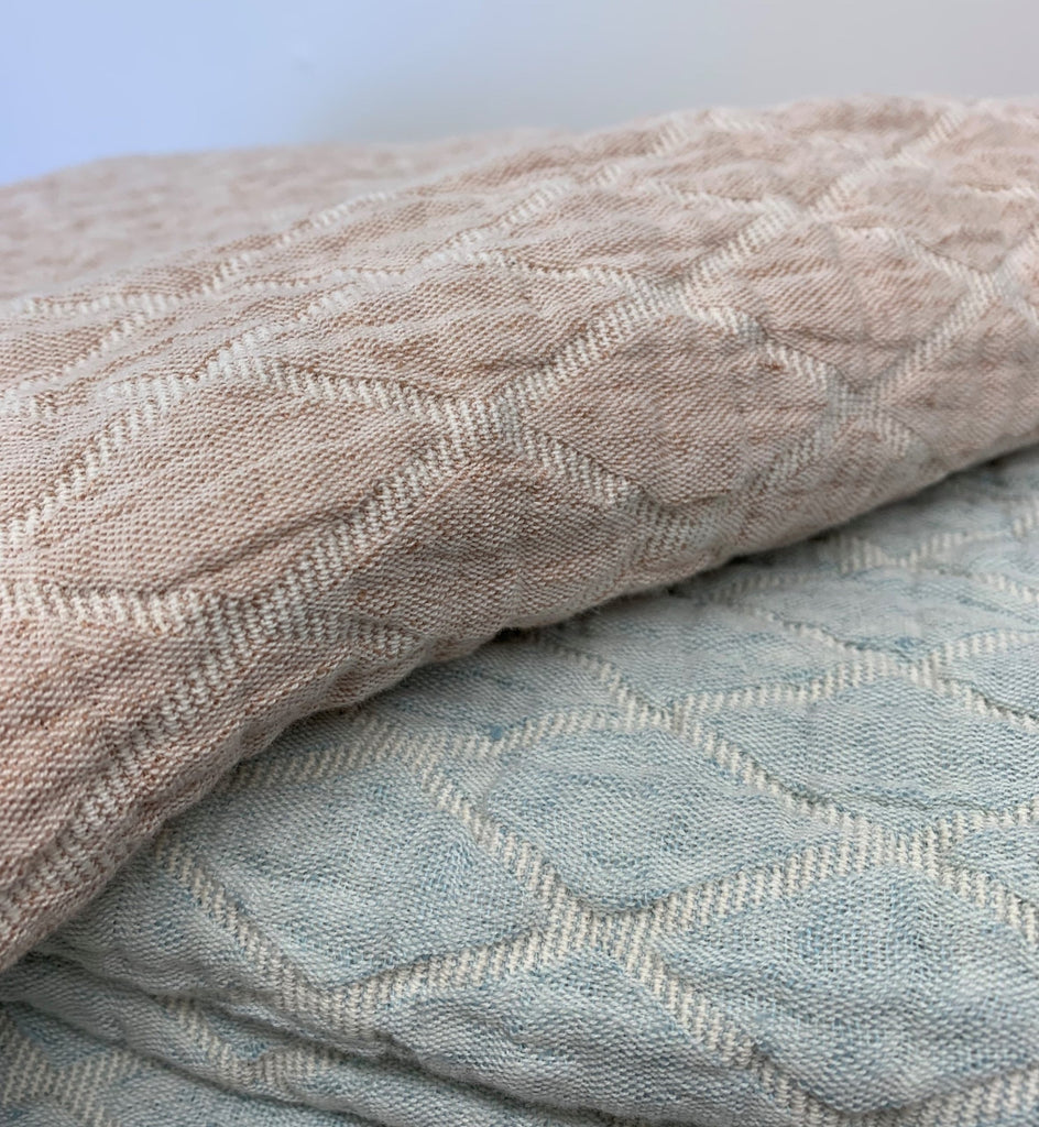 TL a Home Boyce Stonewashed Cotton Linen Coverlet + Shams in Terra Linen and Sky Blue