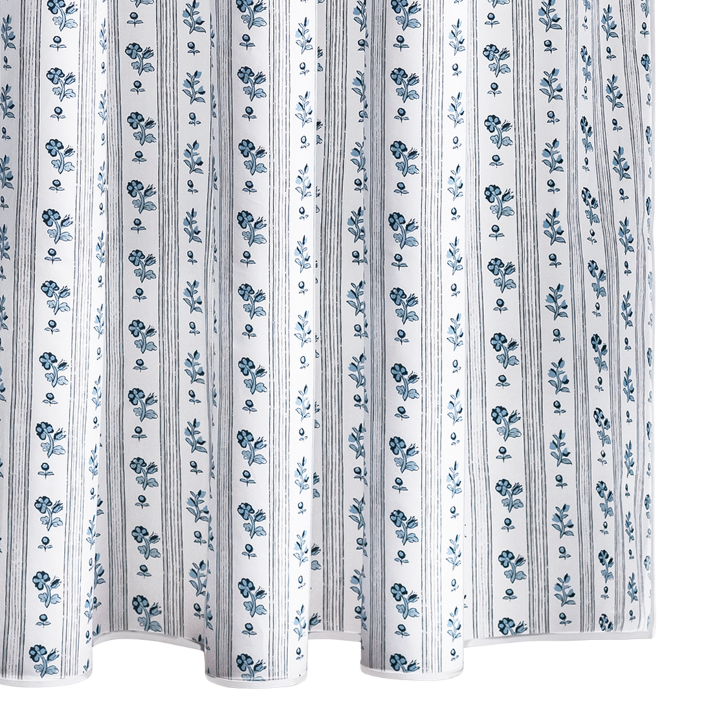 Matouk Cabanon Stripe Blue French Floral Print Shower Curtain