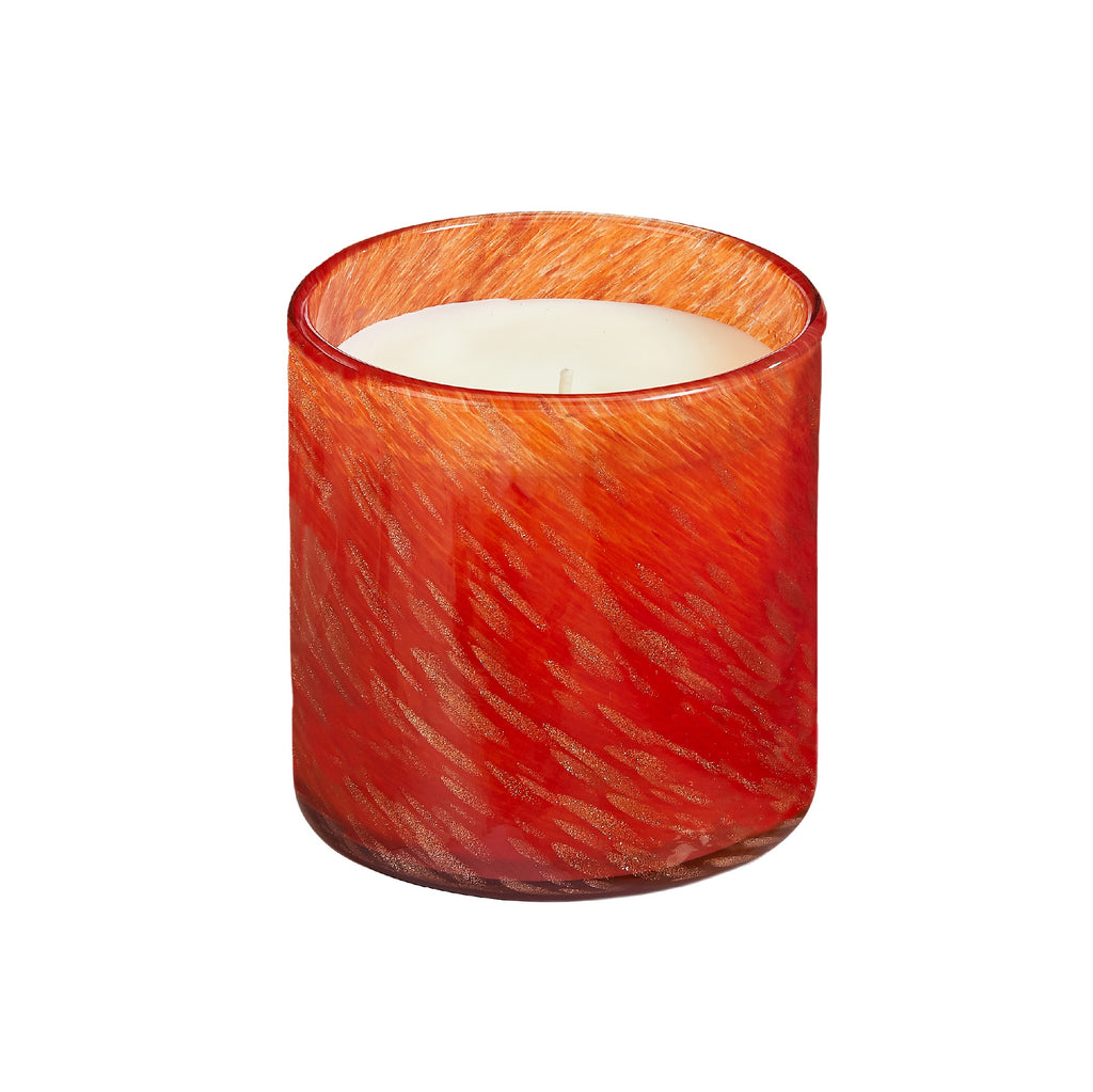 Lafco Absinthe Plum Holiday Candle in red blown glass reusable vessel with gold accent