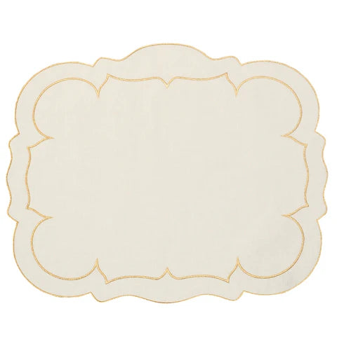 Skyros Designs Scalloped Rectangular Placemat - Ivory with Gold