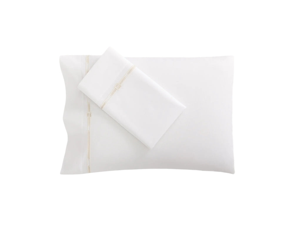 Scandia Home Lisetta Pillowcase Pair  white with champagne gold embroidery