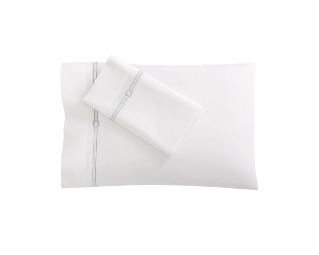 Scandia Home Lisetta Pillowcase Pair  white with cloud blue embroidery