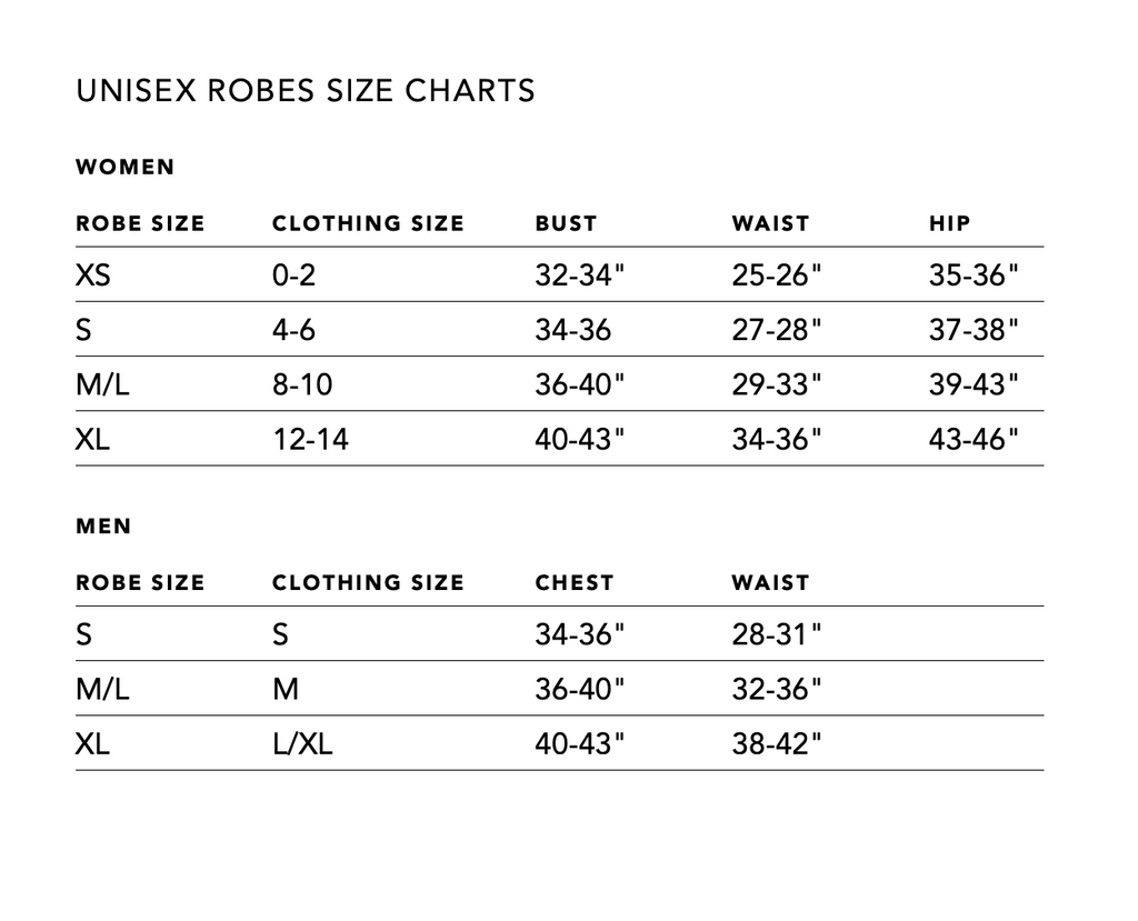 Matouk Bath Robe Unisex Size Chart