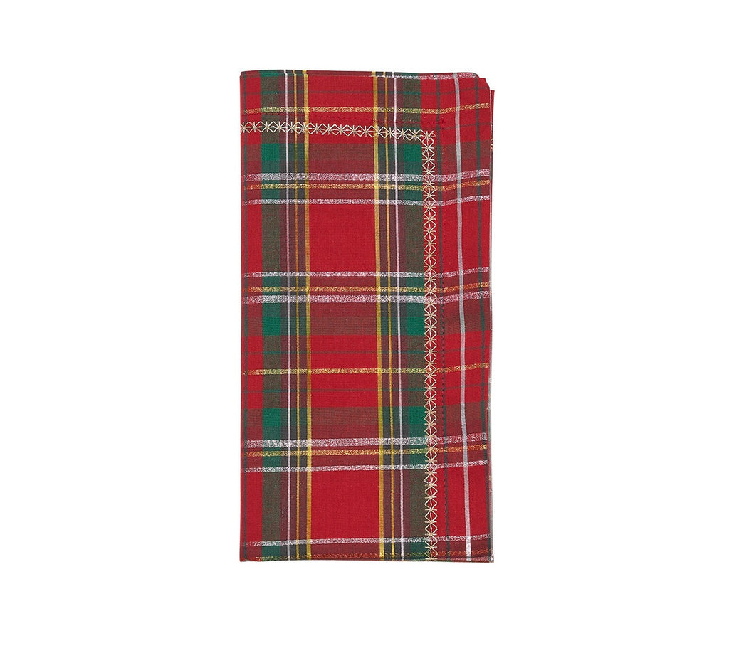 Elevate your holiday feasts with the Holiday Threads Napkin from Kim Seybert. Adorned with a classic red tartan and intricate gold embroidery, this woven plaid napkin exudes Christmas charm. Enhance your table setting with a touch of yuletide magic, perfect for both casual lunches and formal dinner parties.