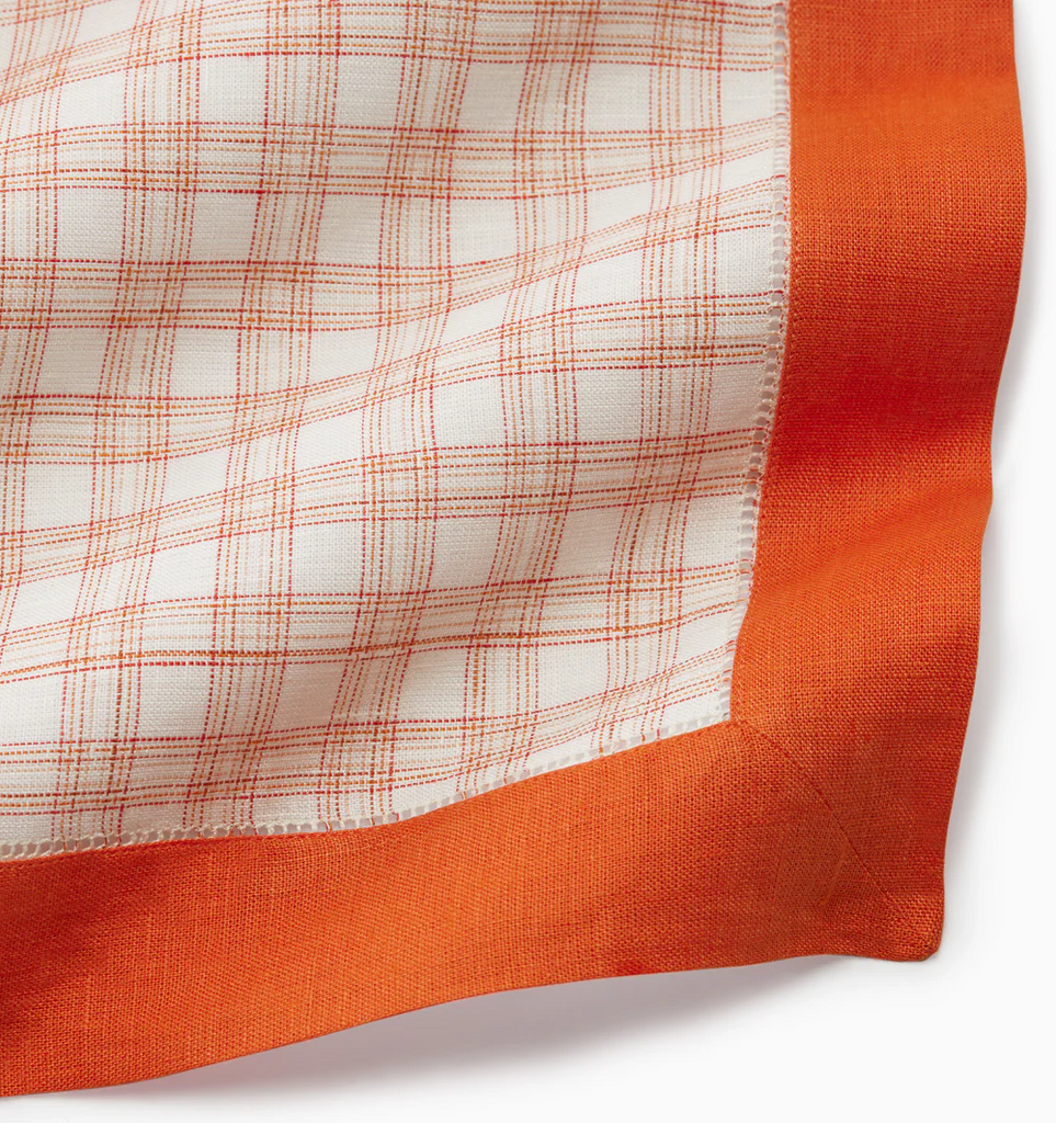 Sferra Mikela Table Linens Plaid Tangerine Orange