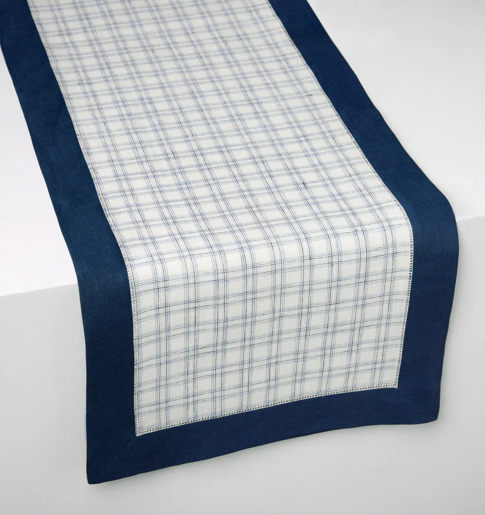 Sferra Mikela Table Runner Plaid Navy Blue