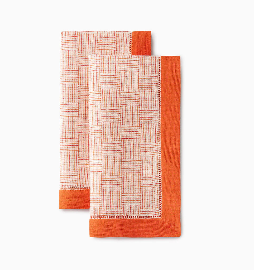 Sferra Mikelina (small plaid) Dinner Napkins Tangerine Orange