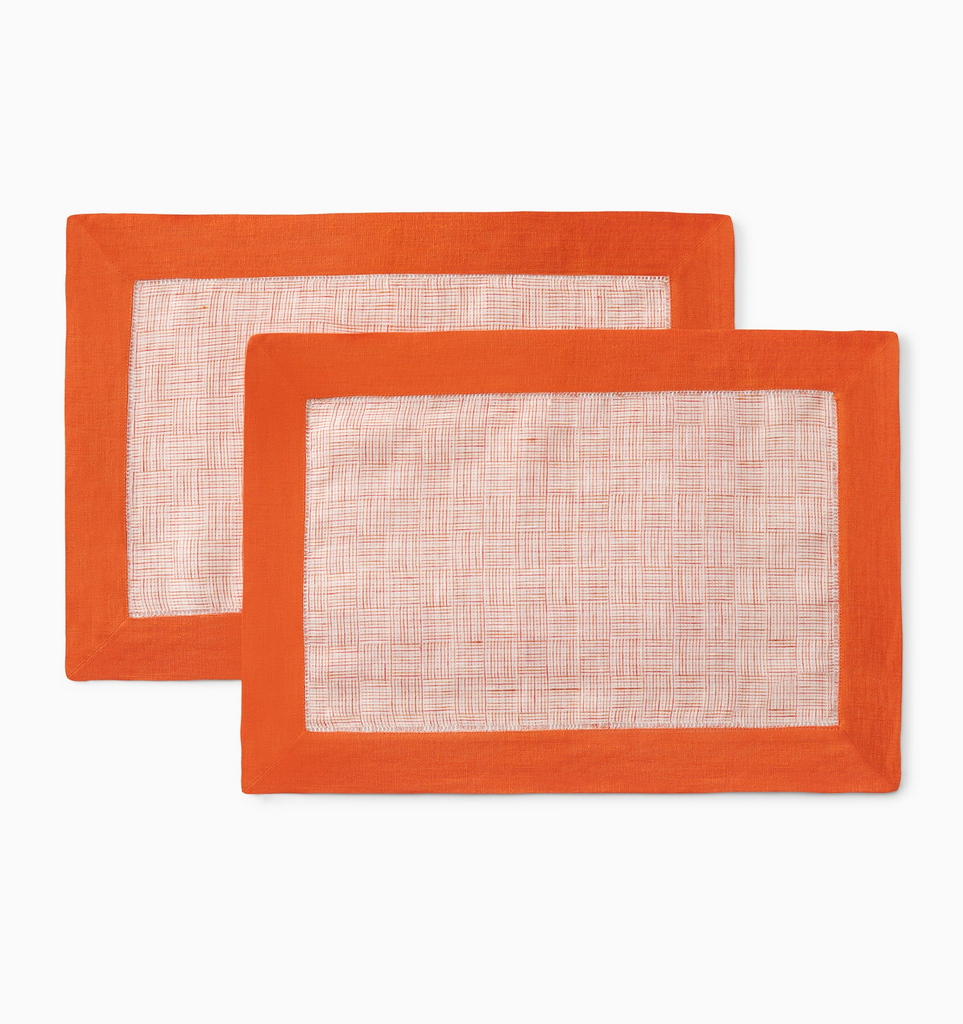 Sferra Mikelina (small plaid) Placemats Tangerine Orange