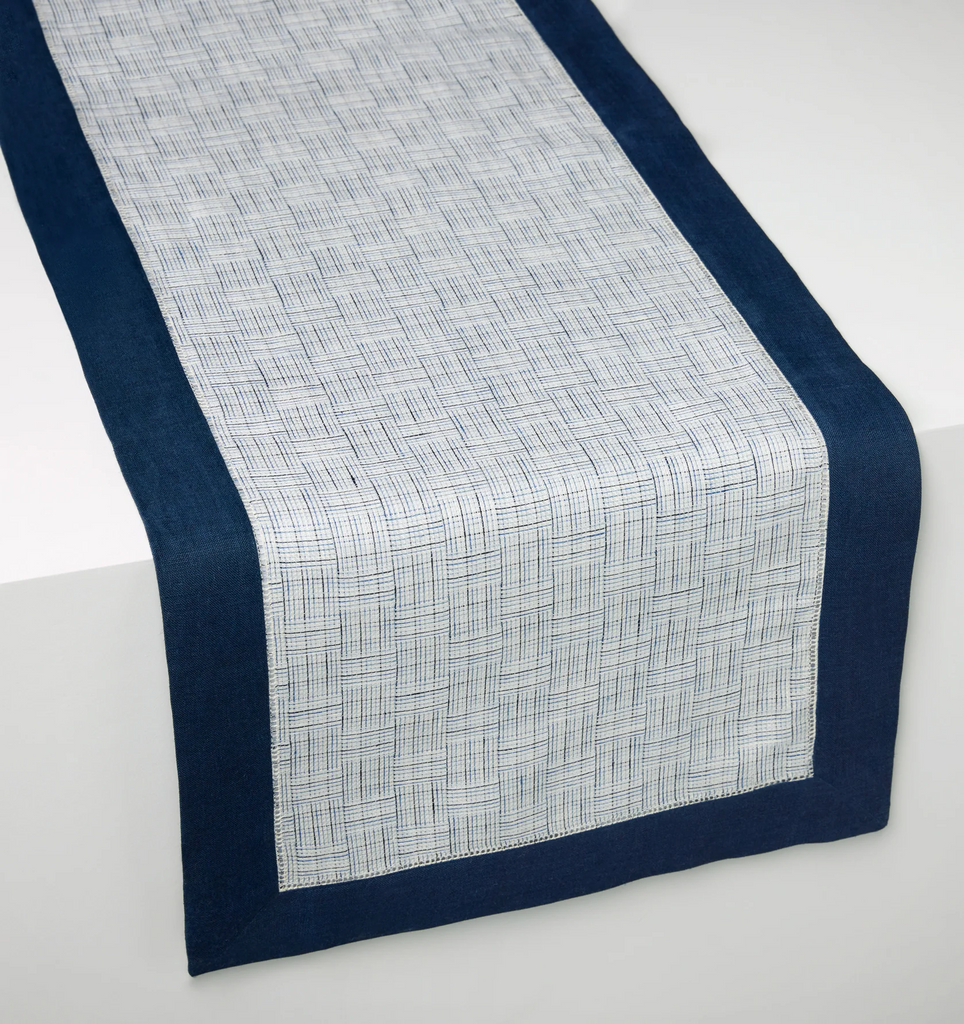 Sferra Mikelina (small plaid) Table Runner Navy Blue