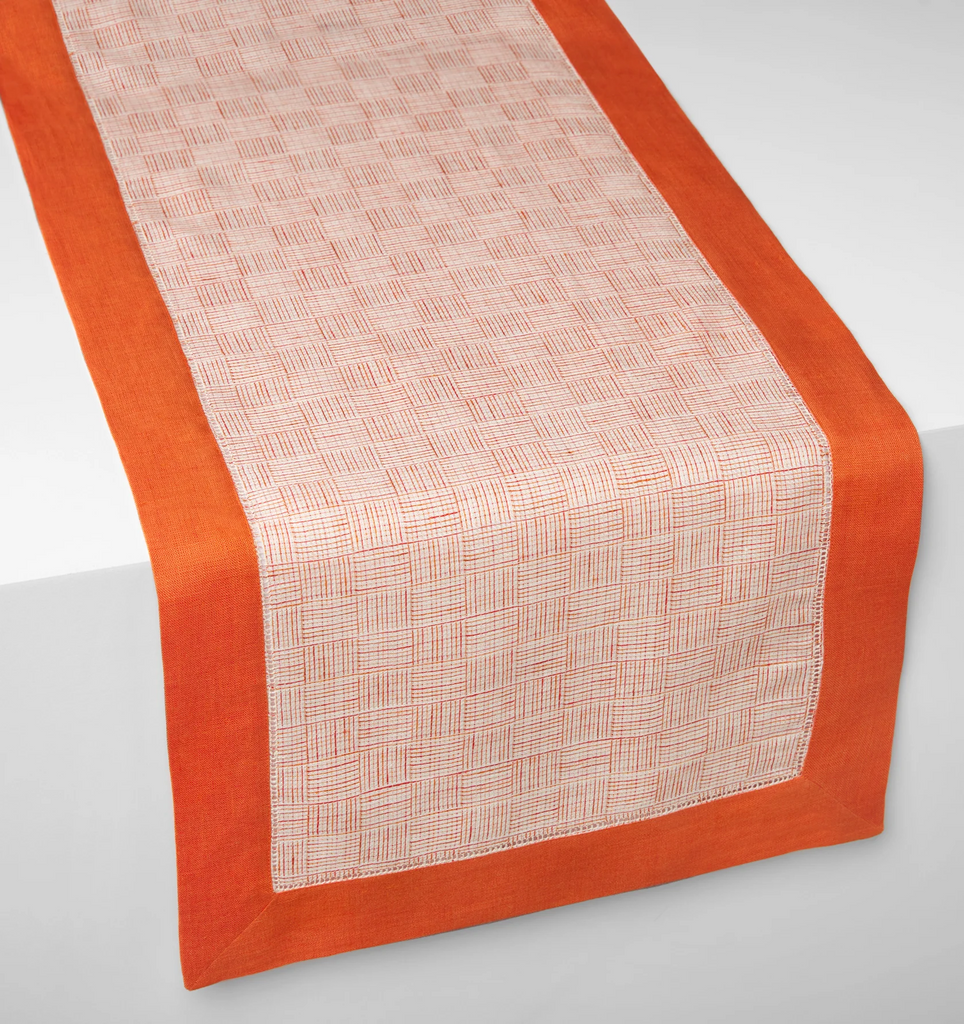 Sferra Mikelina (small plaid) Table Runner Tangerine Orange