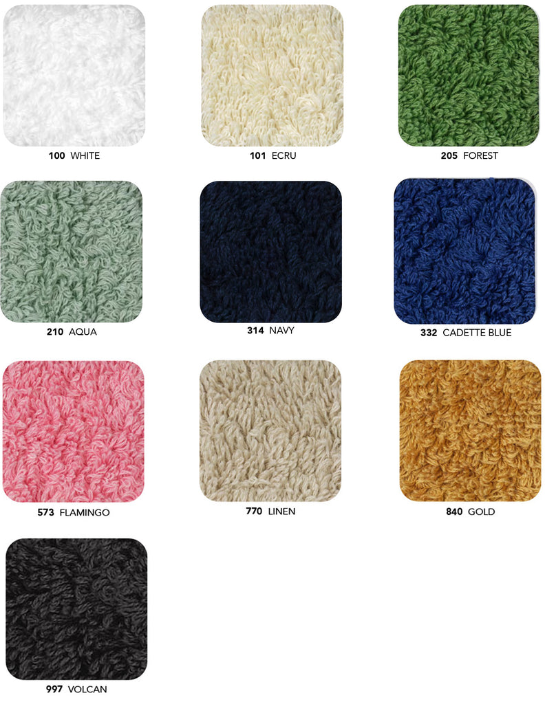 Abyss & Habidecor Super Pile Egyptian Cotton Bath Robe Color Chart White, Ecru, Forest Green, Aqua, Navy, Cadette Blue, Flamingo Pink, Linen, Gold, Volcan