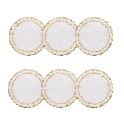 Skyros Designs Scalloped Round Coaster - White with Gold