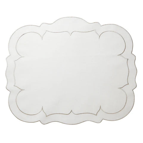 Skyros Designs Scalloped Rectangular Placemat - White with Platinum