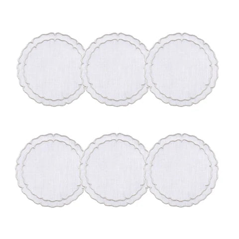 Skyros Designs Scalloped Round Coaster - White with Platinum