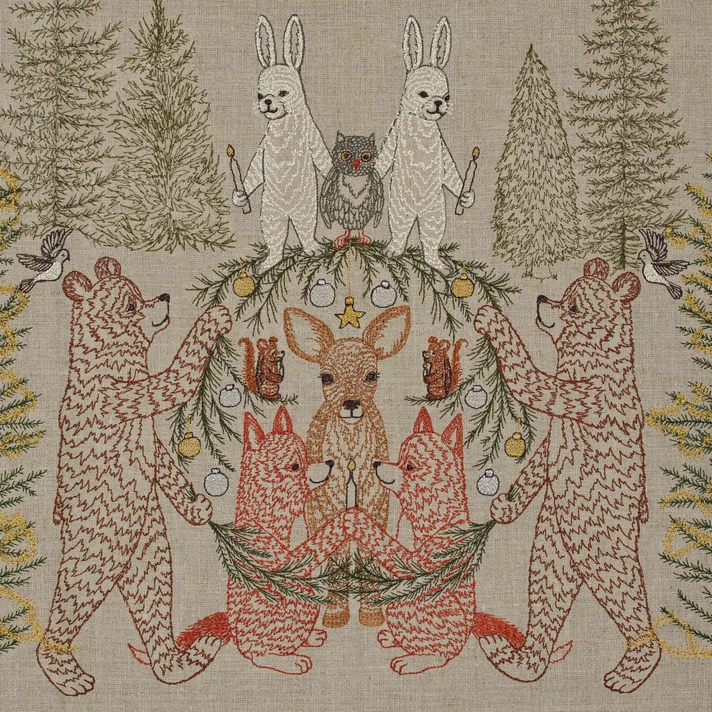 Coral & Tusk Togetherness Table Runner with rabbit, owl, bear, deer, Squirrel and fox