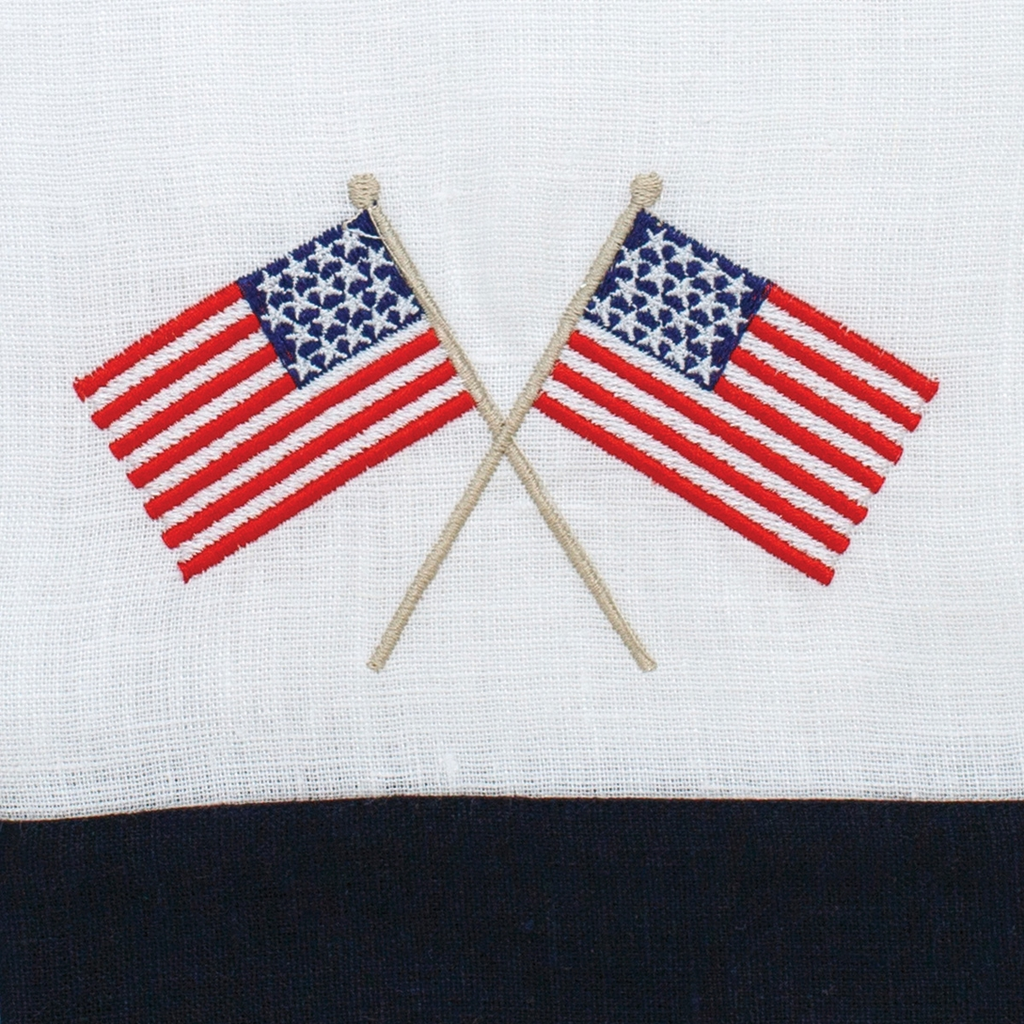 This American Flag Linen Towel is a must-have for any home. Made from 100% European linen and embroidered with delicate American flags, this guest towel is a perfect addition to your kitchen or bath. Measuring 17x29", it's a versatile way to add a touch of patriotism to any space. Made in Ukraine.