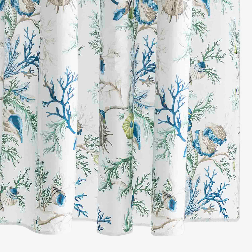 Let the beauty of the sea shine through with Del Tesoro Shower Curtain inspired by a Schumacher design. Printed on luxurious Egyptian cotton by Matouk, this curtain features vibrant sea blue hues and playful deep sea life motifs. Unlock the treasures of the ocean in your bathroom.