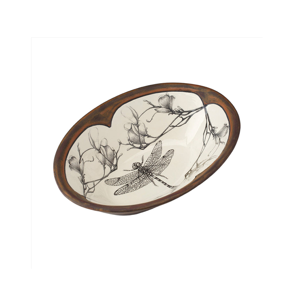 Laura Zindel Large Serving Dish: Dragonfly with Magnolia Branch