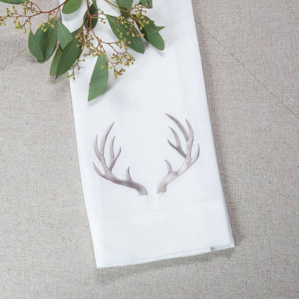 Crown Linens Antlers Linen Towel White/Taupe