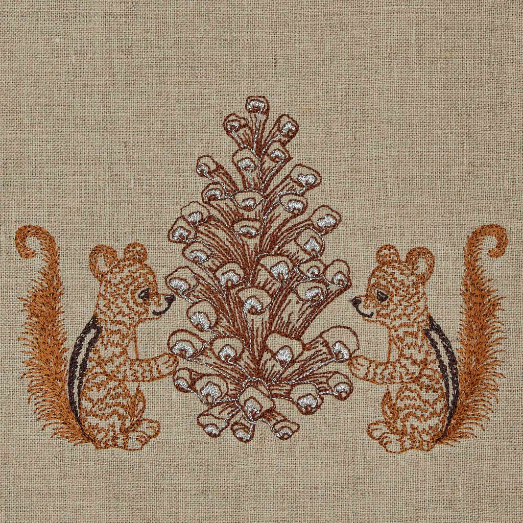 Add some whimsical charm to your kitchen with Coral & Tusk's Chipmunks with Pinecone Tea Towel. Featuring a playful design of chipmunks and a pinecone stitched with silver metallic thread, this 100% linen towel adds a touch of sparkle to your home. Perfect for drying dishes or displaying as a decorative piece.