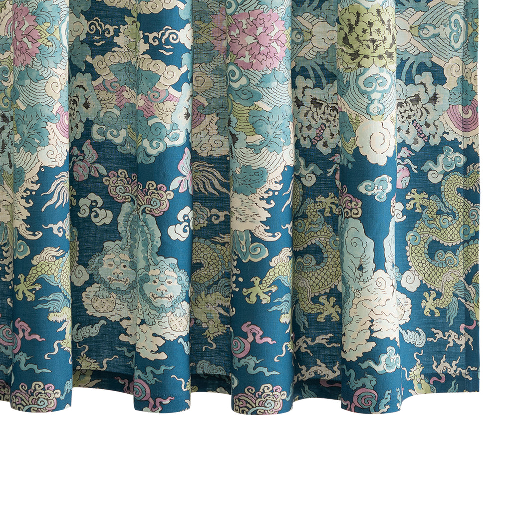 Elevate your bathroom with our luxurious Magic Mountain Shower Curtain. The mystical and magical Schumacher pattern boasts an ethereal color palette, featuring mythical creatures. Printed on elegant linen from Matouk, this curtain will transform your space into a fantastical wonderland.