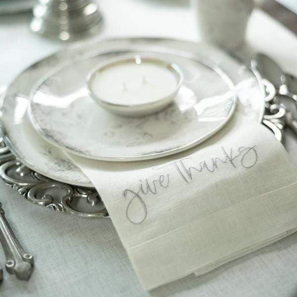 Arte Italica Crown Linens Give Thanks Tri-Fold Napkin in Cream/Taupe