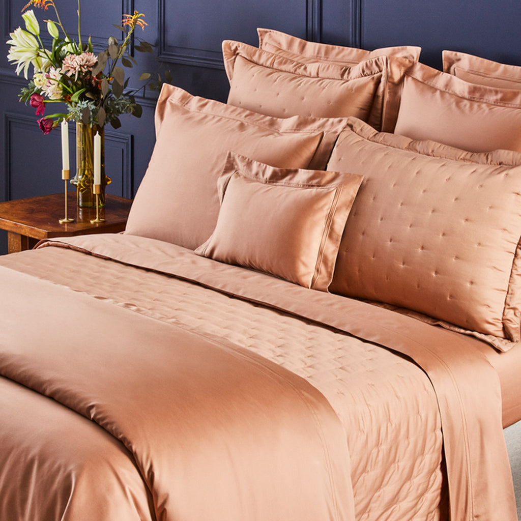Yves Delorme Triomphe Quilted Coverlets + Shams Sienna Orange Coral Salmon Terracotta