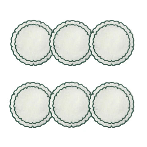 Skyros Designs Scalloped Round Coaster - White with Green