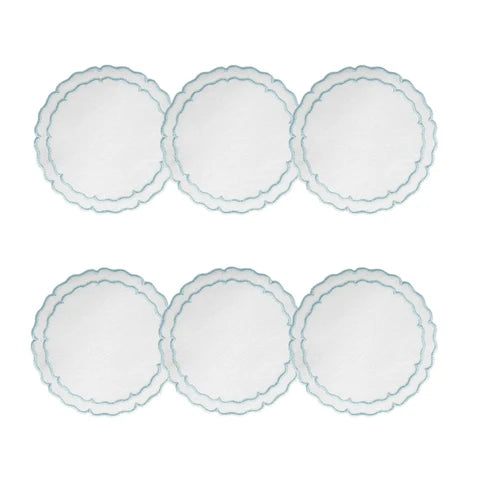 Skyros Designs Scalloped Round Coaster - White with Ice Blue