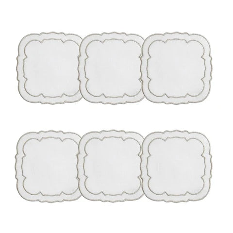 Skyros Designs Scalloped Square Coaster - White with Platinum