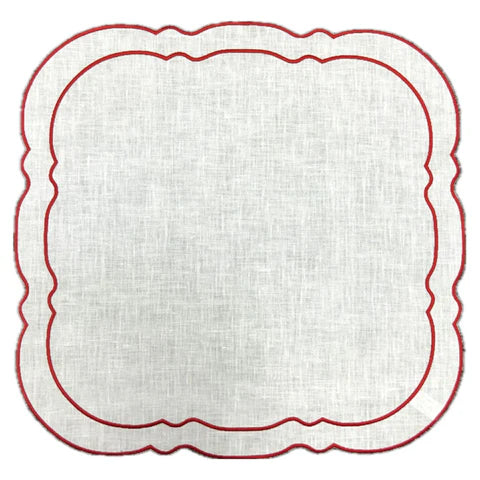 Skyros Designs Scalloped Square Placemat - White/Red