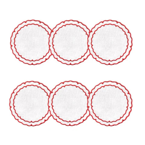 Skyros Designs Scalloped Round Coaster - White with Red